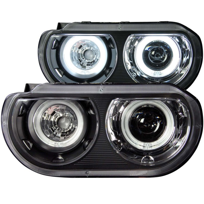 ANZO 2008-2014 Dodge Challenger Projector Headlights w/ Halo Black (CCFL) (HID Compatible) - Mammoth Racing -