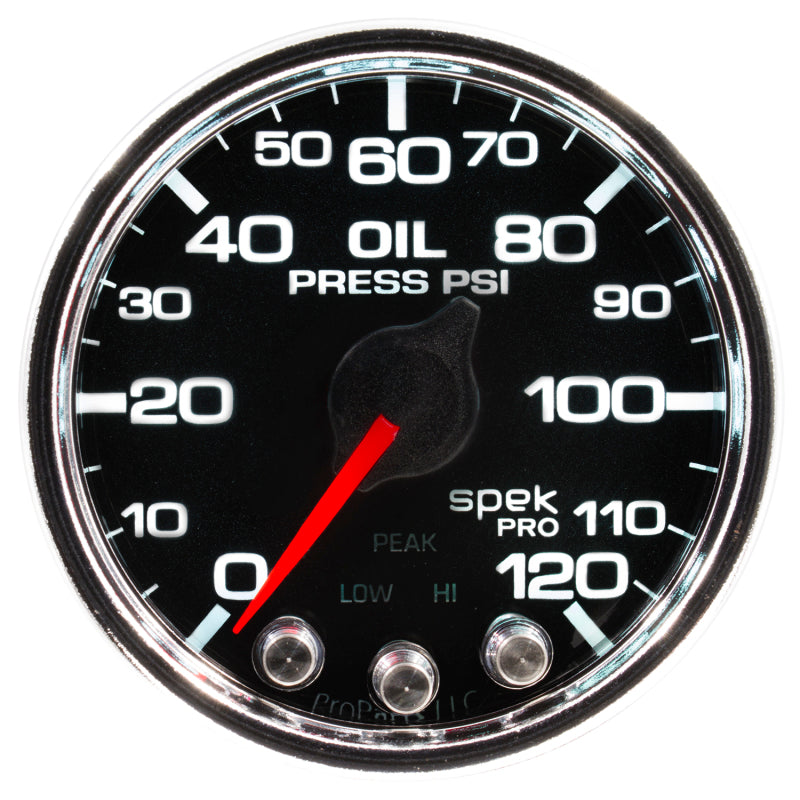Autometer Spek-Pro Gauge Oil Press 2 1/16in 120psi Stepper Motor W/Peak & Warn Blk/Chrm - My Store