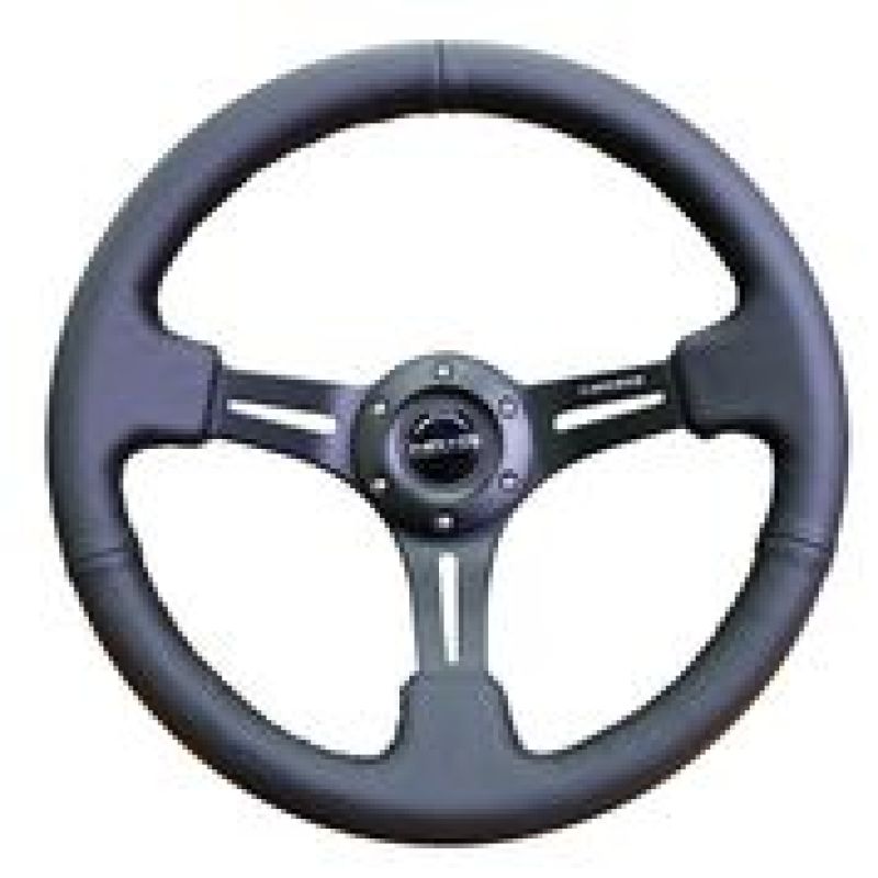 NRG Reinforced Steering Wheel (350mm / 3in. Deep) Black Leather w/ Black Stitching - My Store