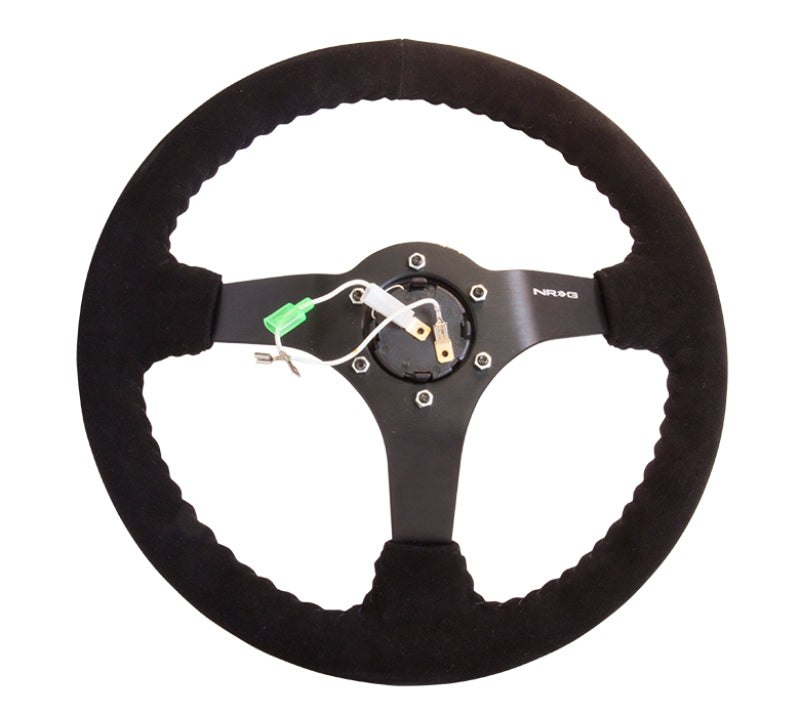 NRG Reinforced Steering Wheel (350mm / 3in. Deep) Blk Suede w/Blk BBall Stitch (Odi Bakchis Edition) - My Store