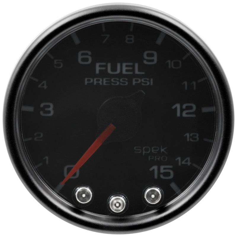 Autometer Spek-Pro Gauge Fuel Press 2 1/16in 15psi Stepper Motor W/Peak & Warn Blk/Smoke/Blk - My Store