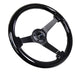 NRG Reinforced Steering Wheel (350mm / 3in. Deep) Black w/Black Chrome Solid 3-Spoke Center - My Store