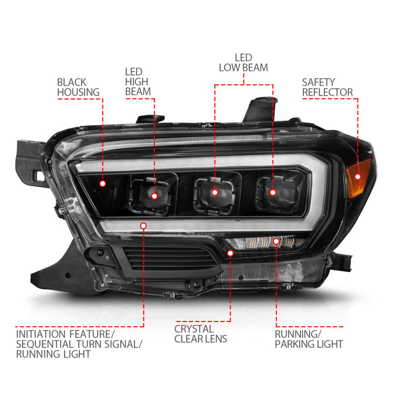 ANZO 16-22 Toyota Tacoma SR/SR5 ONLY Full LED Proj Headlights w/Light Bar Seq. Blk w/Initiation Lgt - Mammoth Racing -
