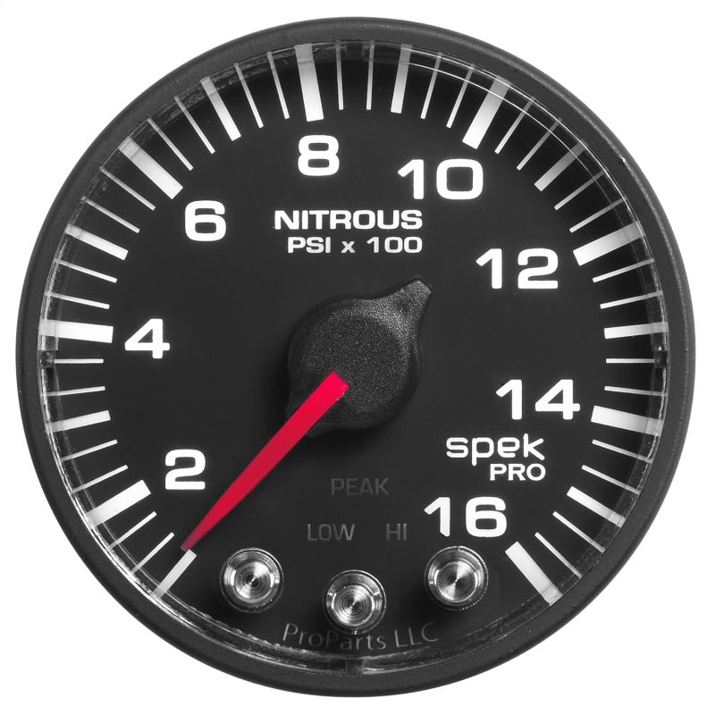 Autometer Spek-Pro Gauge Nitrous Press 2 1/16in 1600psi Stepper Motor W/Peak & Warn Blk/Blk - My Store