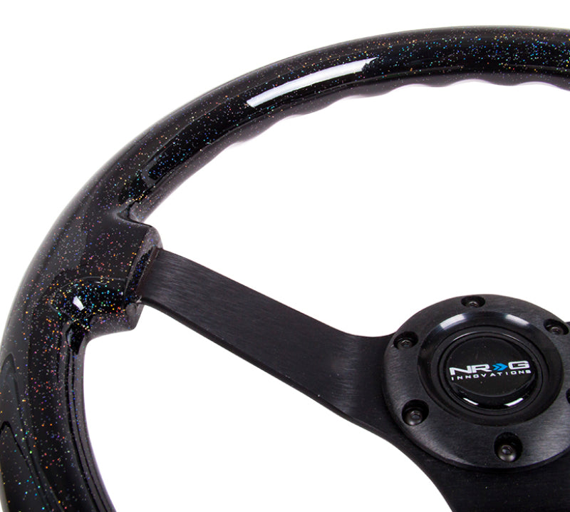 NRG Reinforced Steering Wheel (350mm / 3in Deep) Classic Blk Sparkle Wood Grain w/Blk 3-Spoke Center - My Store