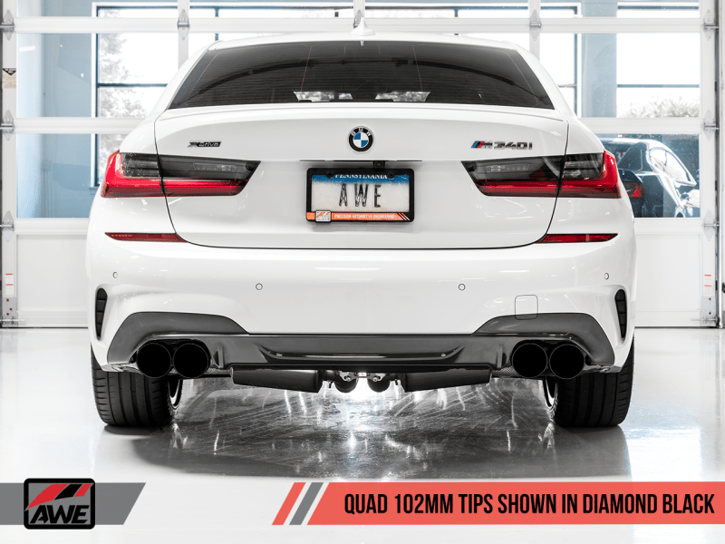 AWE Tuning 2019+ BMW M340i (G20) Non-Resonated Touring Edition Exhaust - Quad Diamond Black Tips - My Store