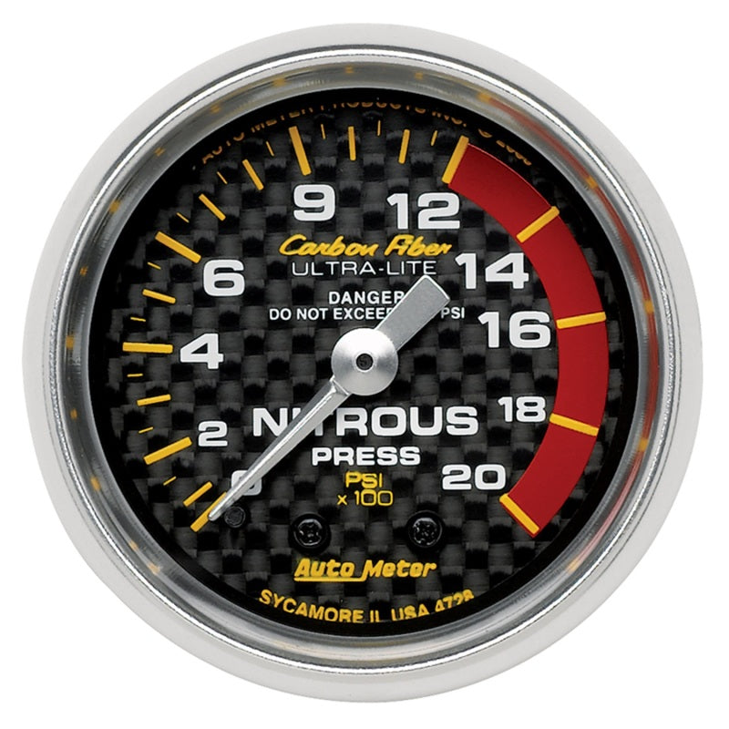 Autometer Carbon Fiber 52mm 1600 PSI Mechanical Nitrous Pressure Gauge - My Store
