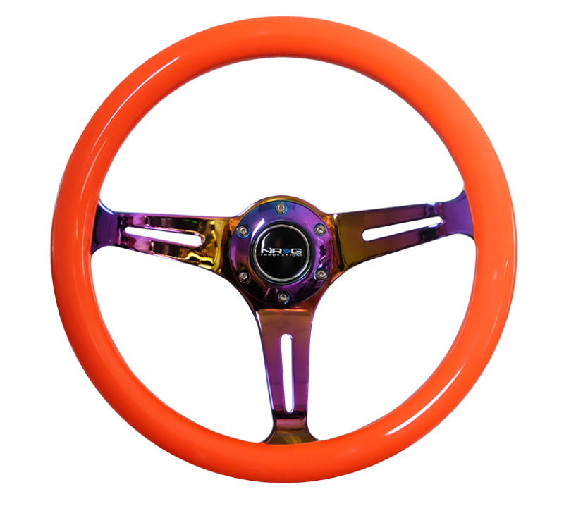 NRG Classic Wood Grain Steering Wheel (350mm) Neon Orange Color w/Neochrome Spokes - My Store