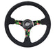 NRG Reinforced Steering Wheel (350mm / 3in. Deep) Black Suede w/ 5mm Floral 3-Spoke Center - My Store