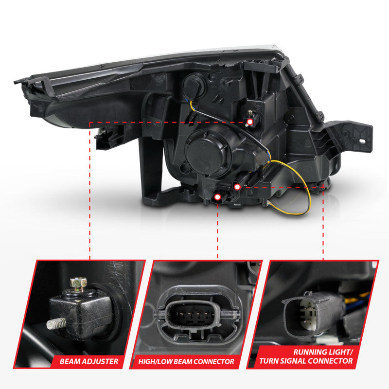 ANZO 11-15 Ford Explorer (w/Factory Halogen HL Only) Projector Headlights w/Light Bar Black Housing - Mammoth Racing -