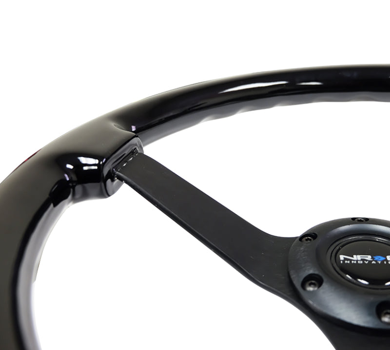 NRG Reinforced Steering Wheel (350mm / 3in. Deep) Black w/Black Chrome Solid 3-Spoke Center - My Store