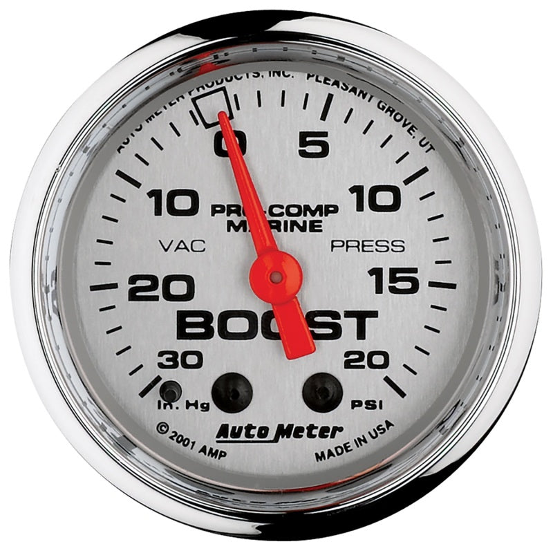 Autometer Marine Chrome Ultra-Lite 2-1/16in 0-30 HG / 0-20 PSI Vacuum / Boost Gauge - My Store