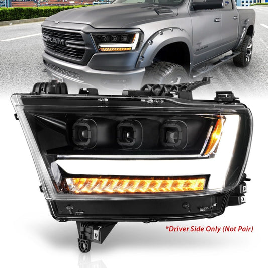 ANZO 2019-2020 Dodge Ram 1500 LED Projector Headlights Plank Style w/ Sequential Black (Driver)