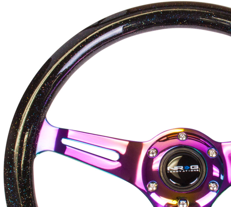 NRG Classic Wood Grain Steering Wheel (350mm) Black Sparkle/Galaxy Color w/Neochrome 3-Spoke - My Store