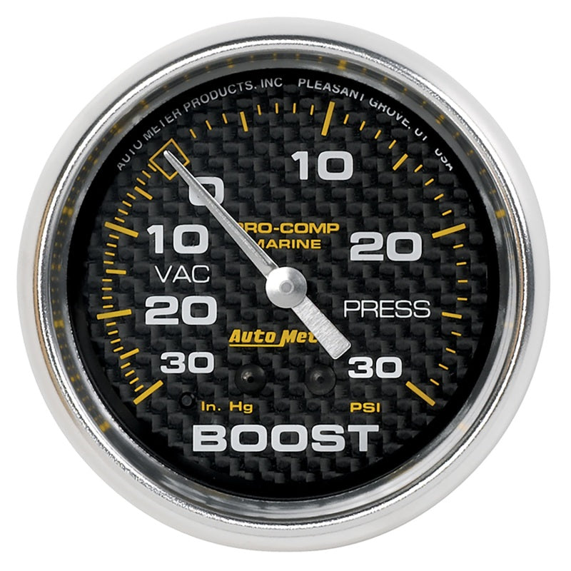 Autometer Marine Carbon Fiber Gauge 2-5/8in Mechanical Vacuum/Boost Gauge 30inhg-30psi - My Store