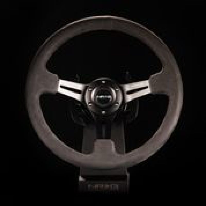 NRG Reinforced Steering Wheel (350mm / 3in. Deep) Black Leather w/ Alcantara Stitching - My Store