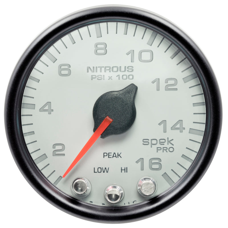 Autometer Spek-Pro Gauge Nitrous Press 2 1/16in 1600psi Stepper Motor W/Peak & Warn Wht/Blk - My Store