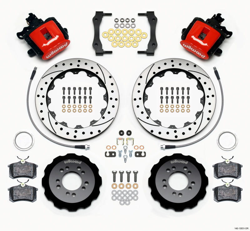 Wilwood Combination Parking Brake Rear Kit 12.88in Drilled Red 2013-Up Ford Focus ST w/ Lines - Mammoth Racing -