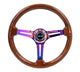NRG Reinforced Steering Wheel (350mm / 3in. Deep) Brown Wood w/Blk Matte Spoke/Neochrome Center Mark - My Store