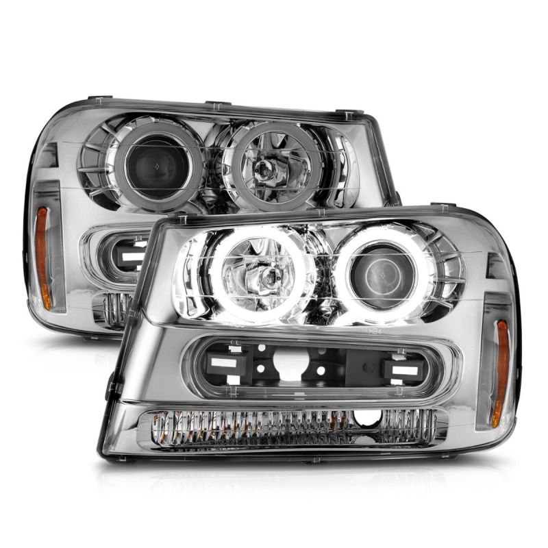 ANZO 02-09 Chevrolet Trailblazer Projector Headlights w/ Halo Chrome Housing (Non-LT Models) - Mammoth Racing -