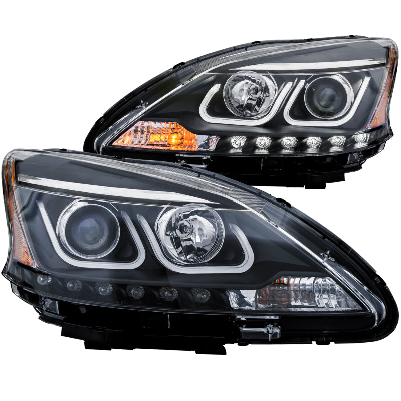 ANZO 2013-2015 Nissan Sentra Projector Headlights w/ U-Bar Black - Mammoth Racing -