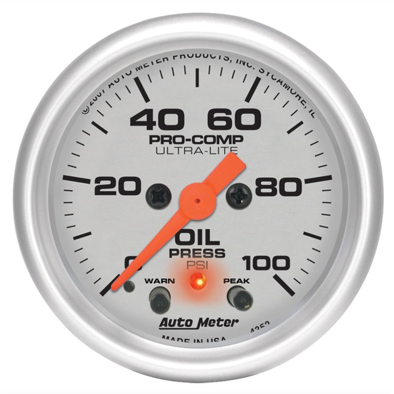 Autometer Ultra-Lite 52mm 0-100 PSI F/S Electronic Oil Pressure w/ Peak Memory & Warning Gauge - My Store