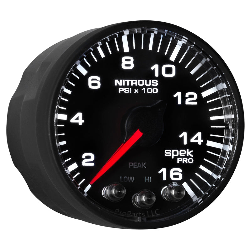 Autometer Spek-Pro Gauge Nitrous Press 2 1/16in 1600psi Stepper Motor W/Peak & Warn Blk/Blk - My Store