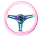 NRG Classic Wood Grain Steering Wheel (350mm) Solid Pink Painted Grip w/Neochrome 3-Spoke Center - My Store