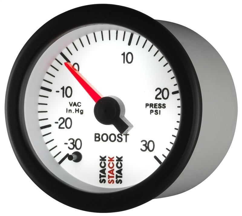 Autometer Stack 52mm -30inhg to +30 PSI (Incl T-Fitting) Pro Stepper Motor Boost Press Gauge - White - My Store
