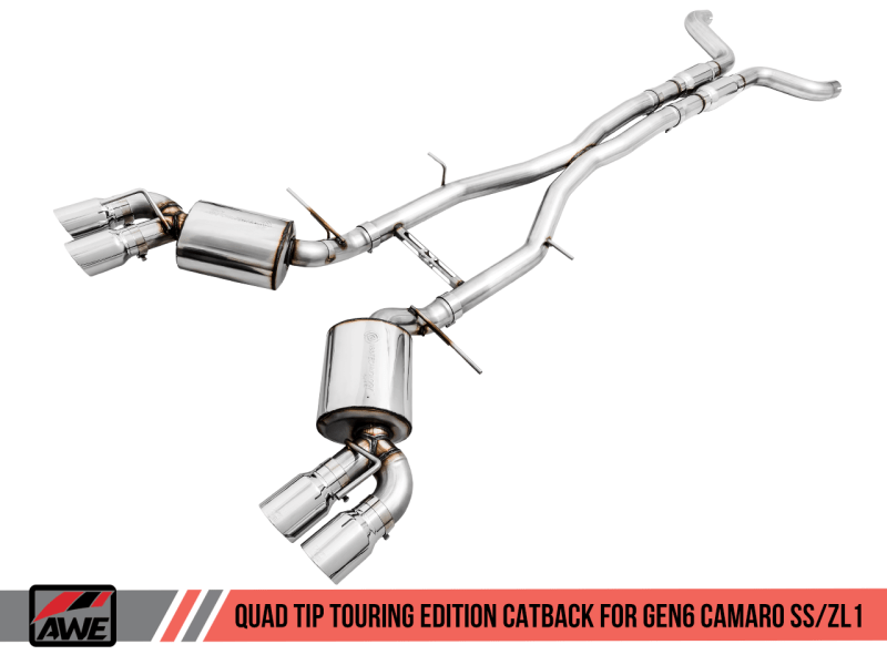 AWE Tuning 16-19 Chevy Camaro SS Non-Res Cat-Back Exhaust -Touring Edition (Quad Chrome Silver Tips) - My Store
