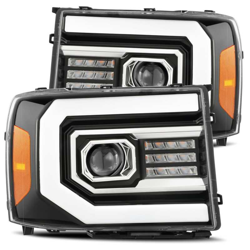 AlphaRex 07-13 GMC 1500HD PRO-Series Proj Headlights Plank Style Gloss Blk w/Activ Light/Seq Signal - Mammoth Racing -