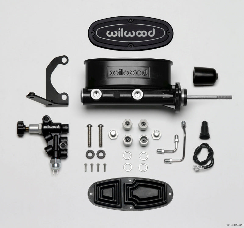 Wilwood HV Tandem M/C Kit w L/H Bracket & Prop Valve - 15/16in Bore Black-W/Pushrod - My Store