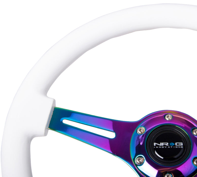 NRG Classic Wood Grain Steering Wheel (350mm) White Paint Grip w/Neochrome 3-Spoke Center - My Store