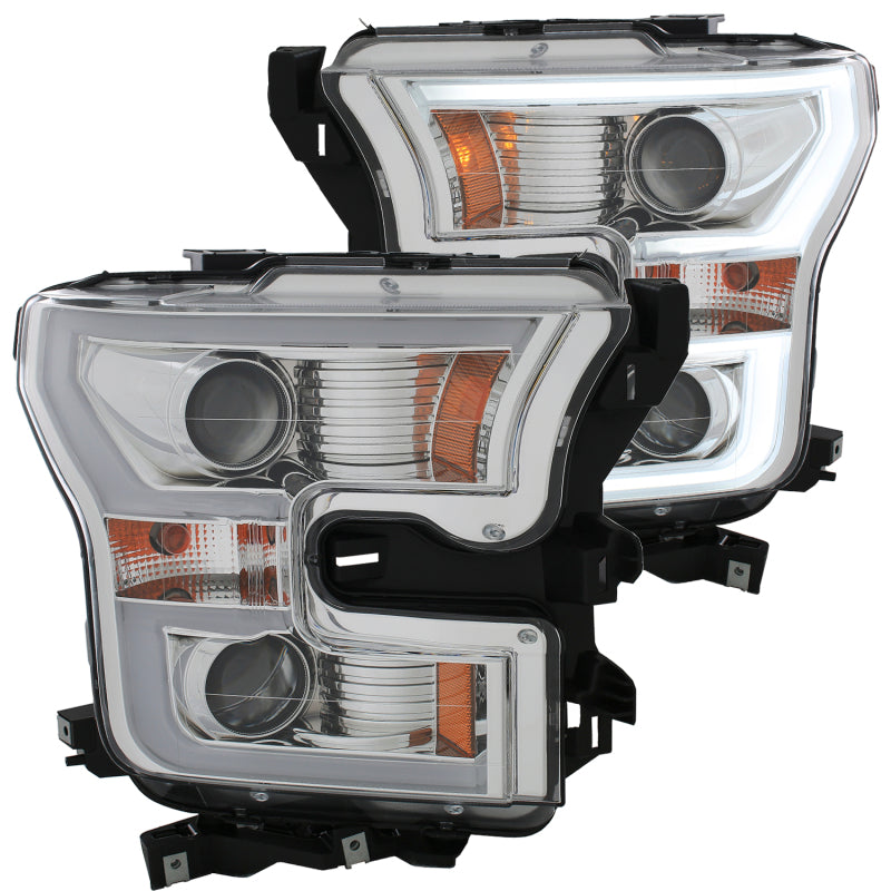 ANZO 2015-2016 Ford F-150 Projector Headlights w/ Plank Style Design Chrome w/ Amber - Mammoth Racing -