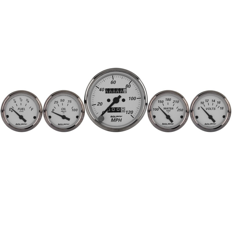 Autometer Silver 5 Pc Kit Box w/ Mech. Speedo / Elec Oil Press / Water Temp / Volt / Fuel Level - My Store