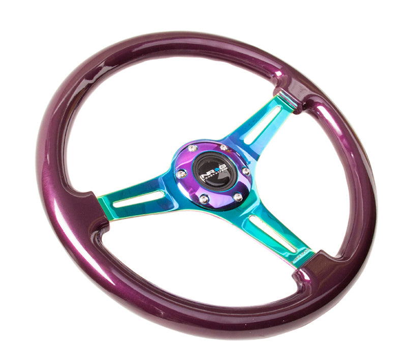 NRG Classic Wood Grain Steering Wheel (350mm) Purple Pearl Paint w/Neochrome 3-Spoke Center - My Store