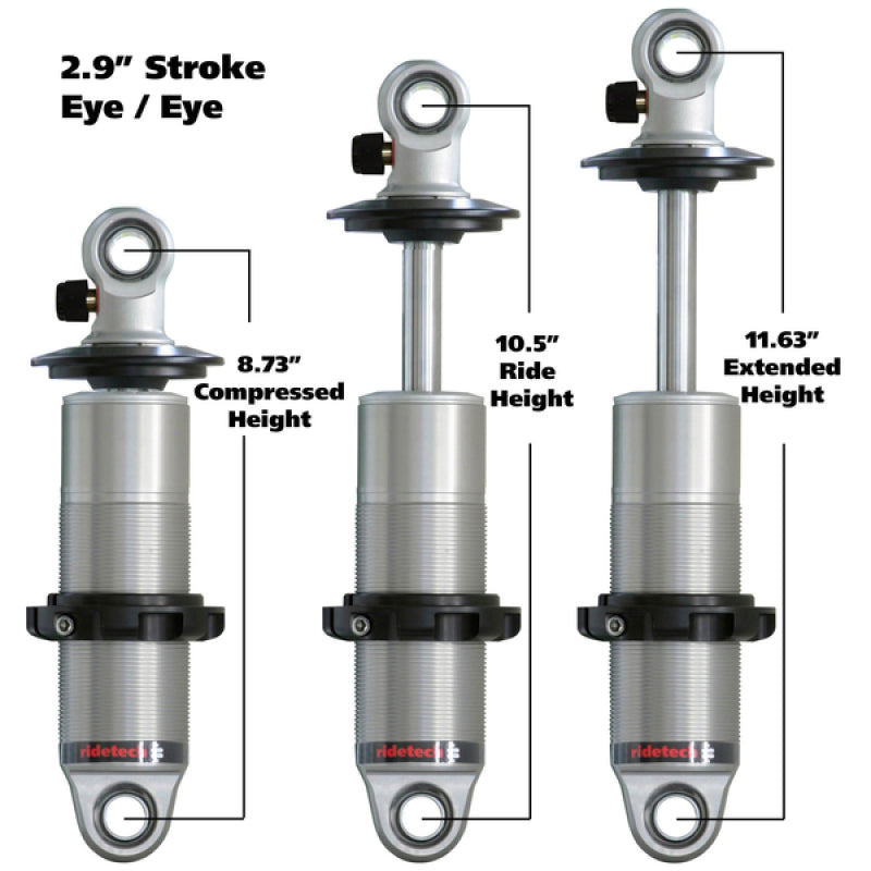 Ridetech HQ Series CoilOver Shock 2.9in Travel 2.5in Coil Eye/Eye Mounting 8.725inx11.625in - Mammoth Racing -