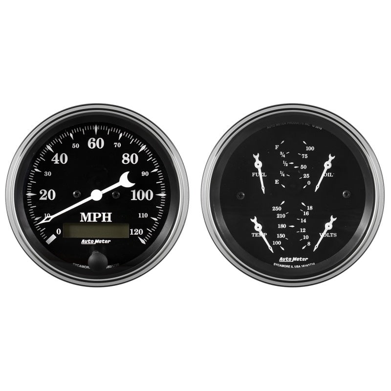 Auto Meter Gauge Kit 2 pc. Quad & Speedometer 3 3/8in Old Tyme Black - My Store