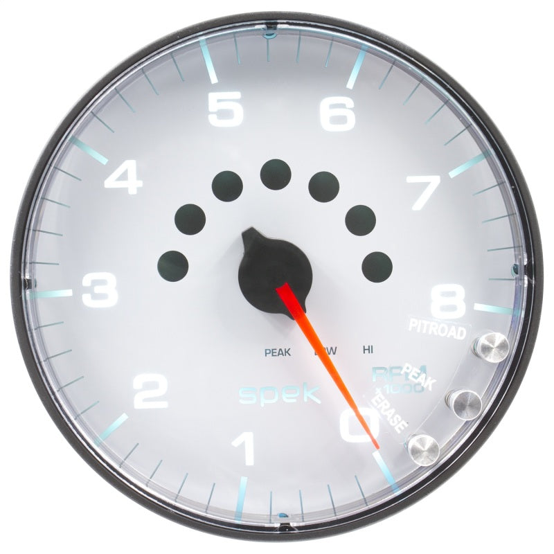 Autometer Spek-Pro Gauge Tachometer 5in 8K Rpm W/Shift Light & Peak Mem White/Black - My Store
