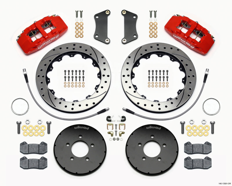 Wilwood Dynapro 6 Front Hat Kit 12.88in Drilled Red 2005-Up Mazda 3 w/ Lines - My Store
