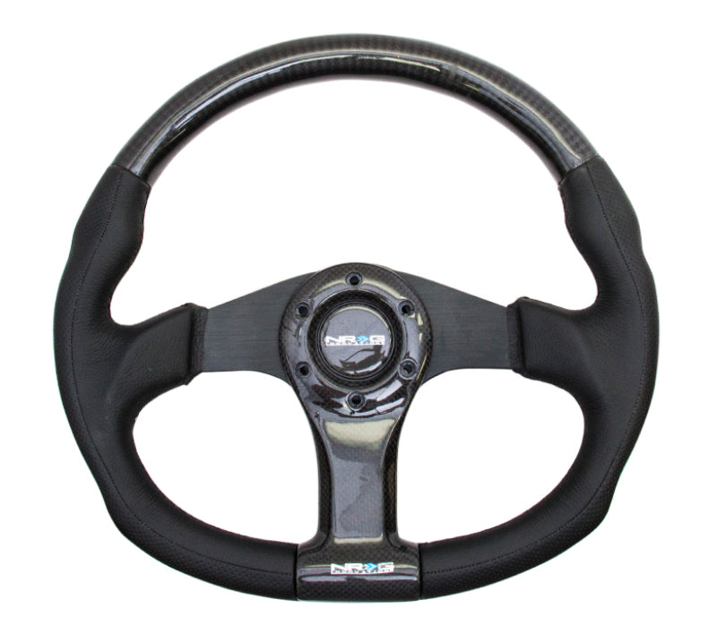 NRG Carbon Fiber Steering Wheel (350mm) Oval Shape Black w/Leather Trim - My Store