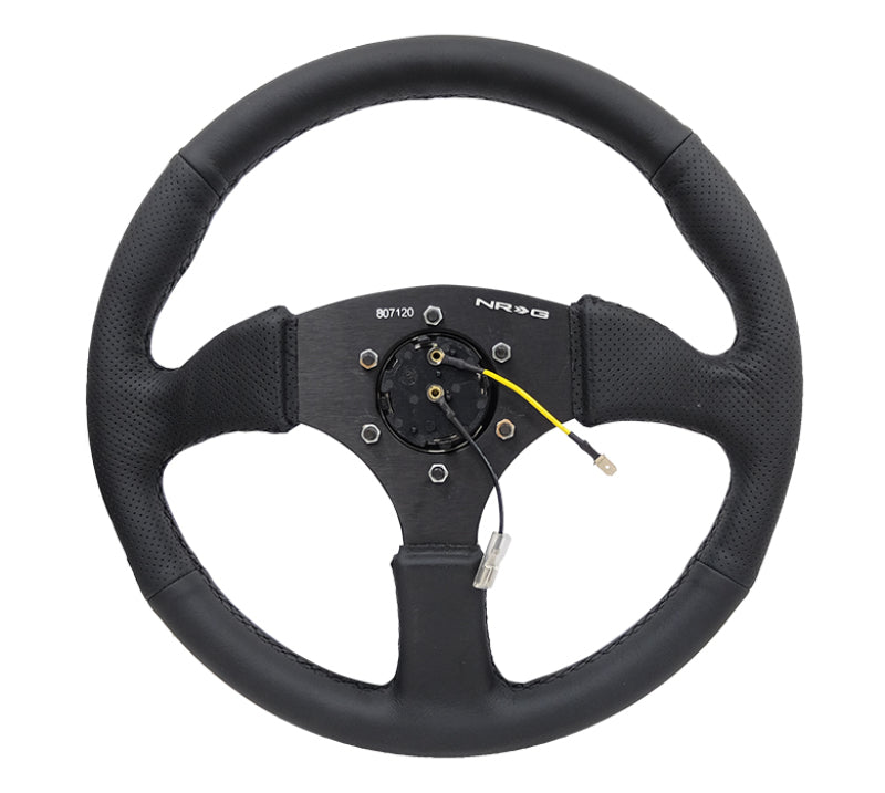 NRG Reinforced Steering Wheel (350mm / 2.5in. Deep) Blk Leather Comfort Grip w/5mm Matte Blk Spokes - My Store