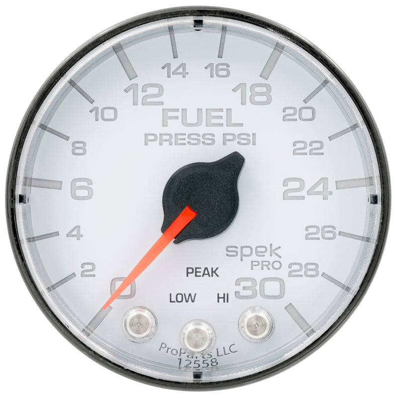 Autometer Spek-Pro Gauge Fuel Press 2 1/16in 30psi Stepper Motor W/Peak & Warn Wht/Blk - My Store