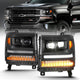 ANZO 16-18 Chevrolet Silverado 1500 LED Projector Headlights w/Plank Style Switchback Black w/ Amber - Mammoth Racing -