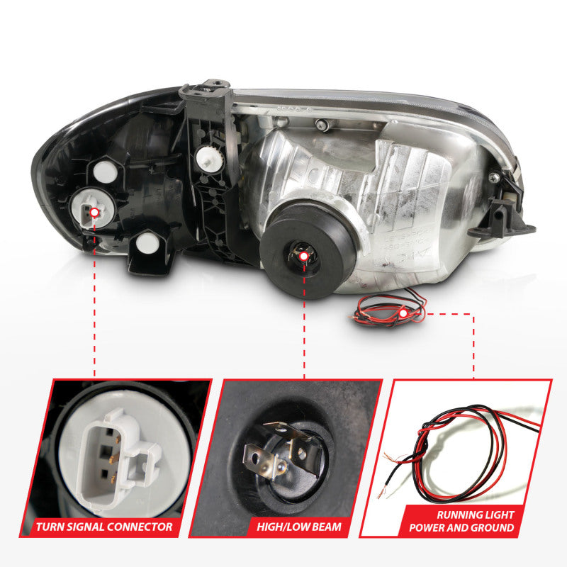 ANZO 00-04 Toyota Tundra (Reg/Acc Cab Only) Crystal Headlights w/Lgt Bar Chrome w/Corner Lights 2pc - Mammoth Racing -