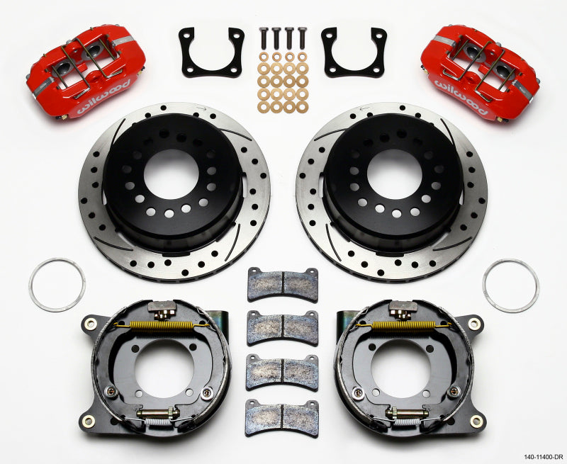 Wilwood Dynapro Low-Profile 11.00in P-Brake Kit Drill-Red Chevy 12 Bolt Spcl 2.81in Off Stag Mount - Mammoth Racing -