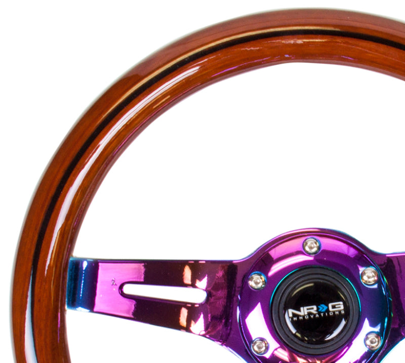 NRG Classic Wood Grain Steering Wheel (310mm) Dark Wood & Black Line Inlay w/Neochrome 3-Spoke Ctr. - My Store