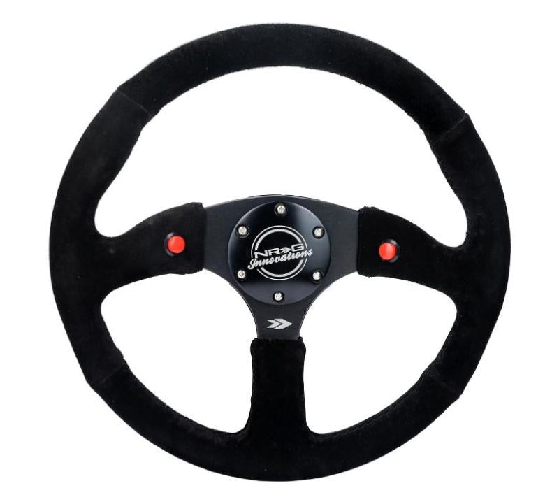 NRG Reinforced Steering Wheel (350mm/ 2.5in. Deep) Sport Suede Racing/ 4mm Matte Black Spoke - My Store