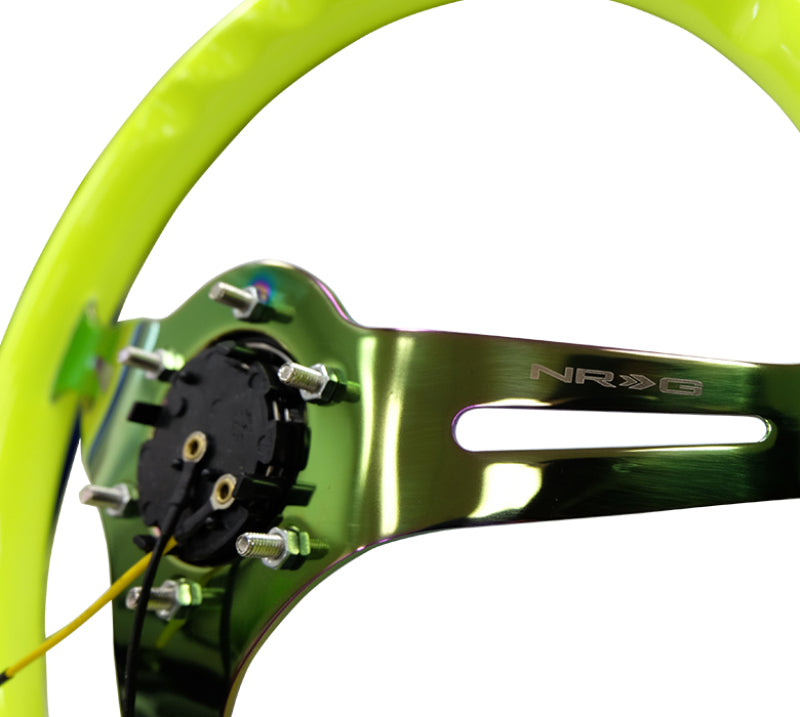 NRG Classic Wood Grain Steering Wheel (350mm) Neon Yellow Color w/Neochrome Spokes - My Store
