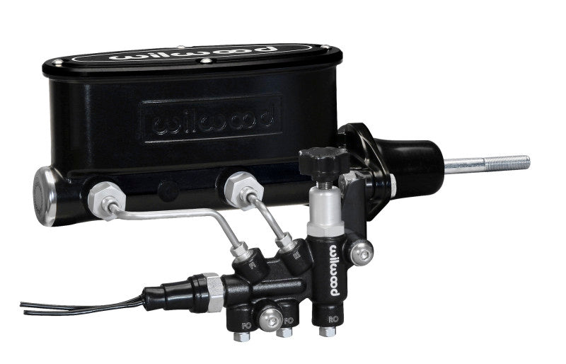 Wilwood HV Tandem M/C Kit w L/H Bracket & Prop Valve - 7/8in Bore Black-W/Pushrod - My Store